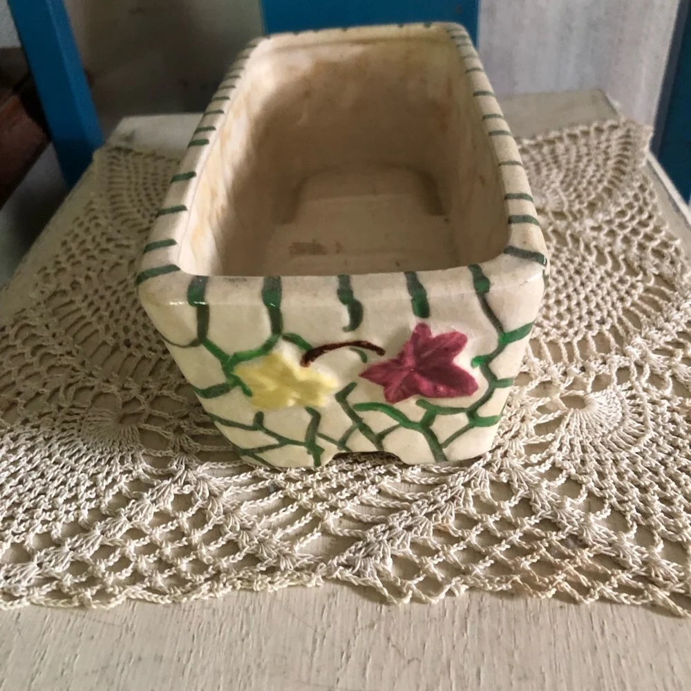 Vintage Ceramic Planter w Ivy & Stone Wall Motif